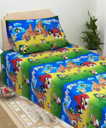 Angry Birds Cartoon bedsheet on a bed
