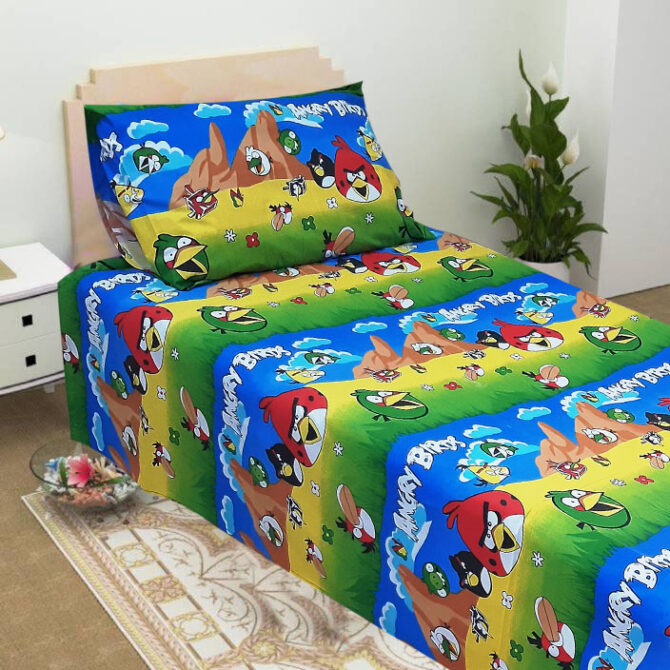 Angry Birds Cartoon bedsheet on a bed